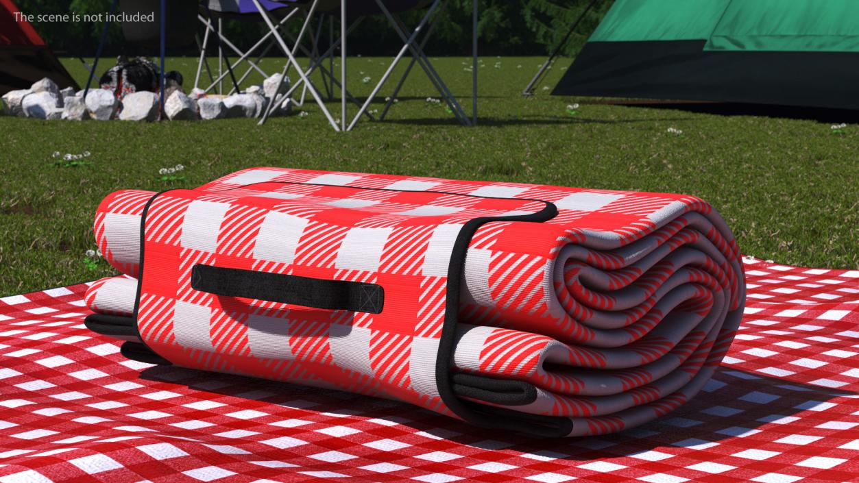 3D Classic Red and White Checkered Picnic Blanket Folded model