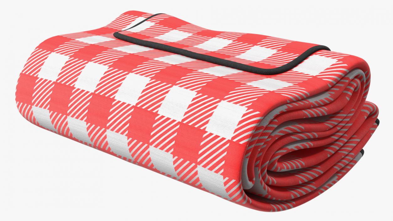 3D Classic Red and White Checkered Picnic Blanket Folded model