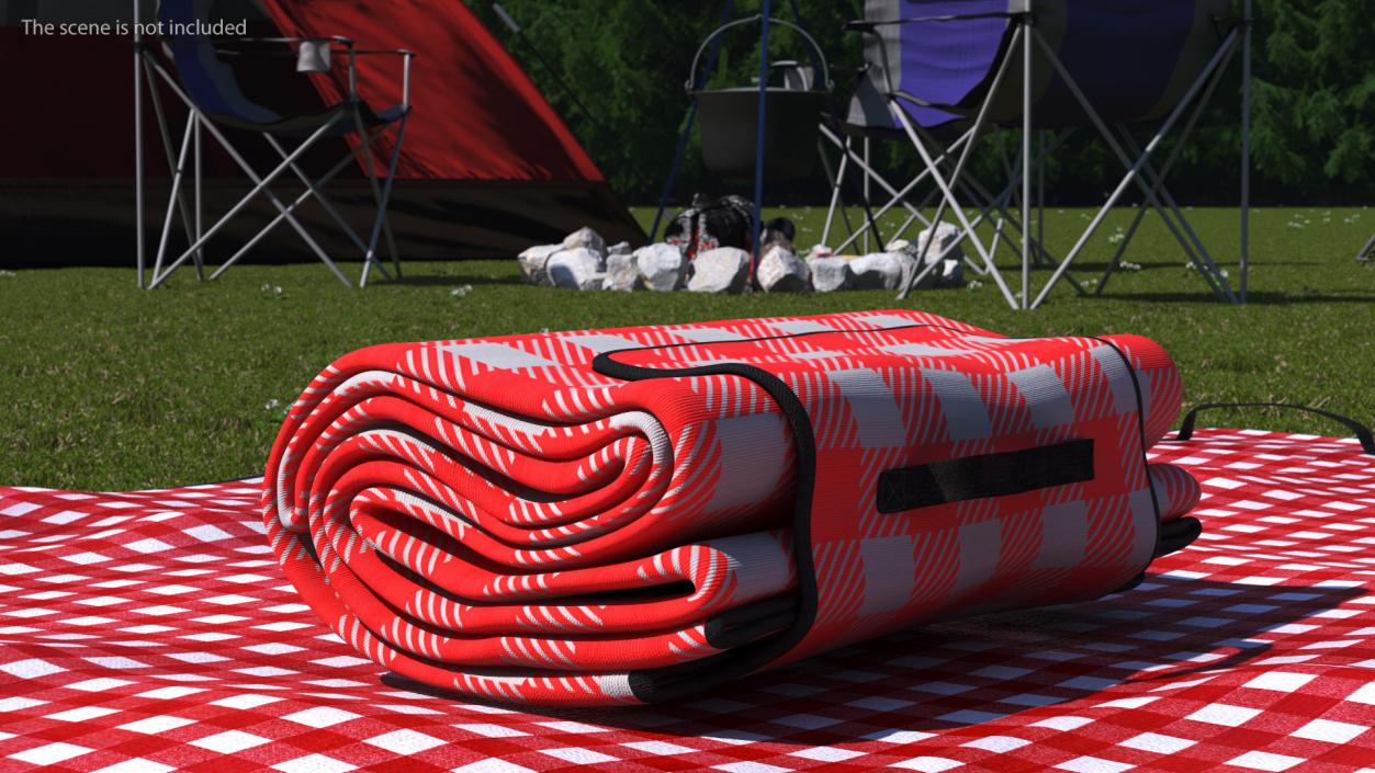 3D Classic Red and White Checkered Picnic Blanket Folded model