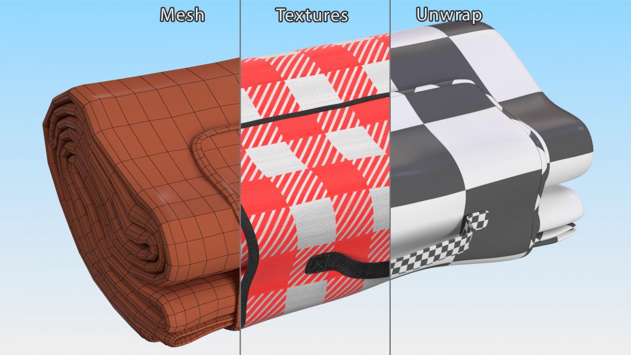 3D Classic Red and White Checkered Picnic Blanket Folded model