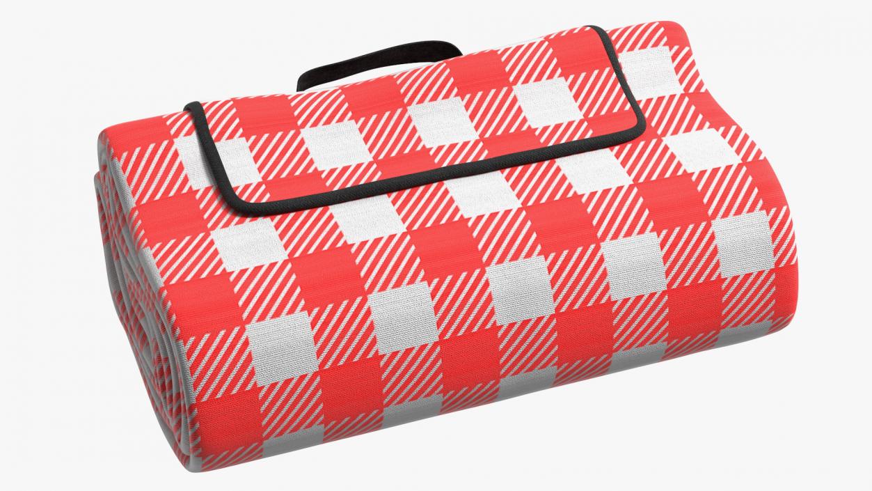 3D Classic Red and White Checkered Picnic Blanket Folded model