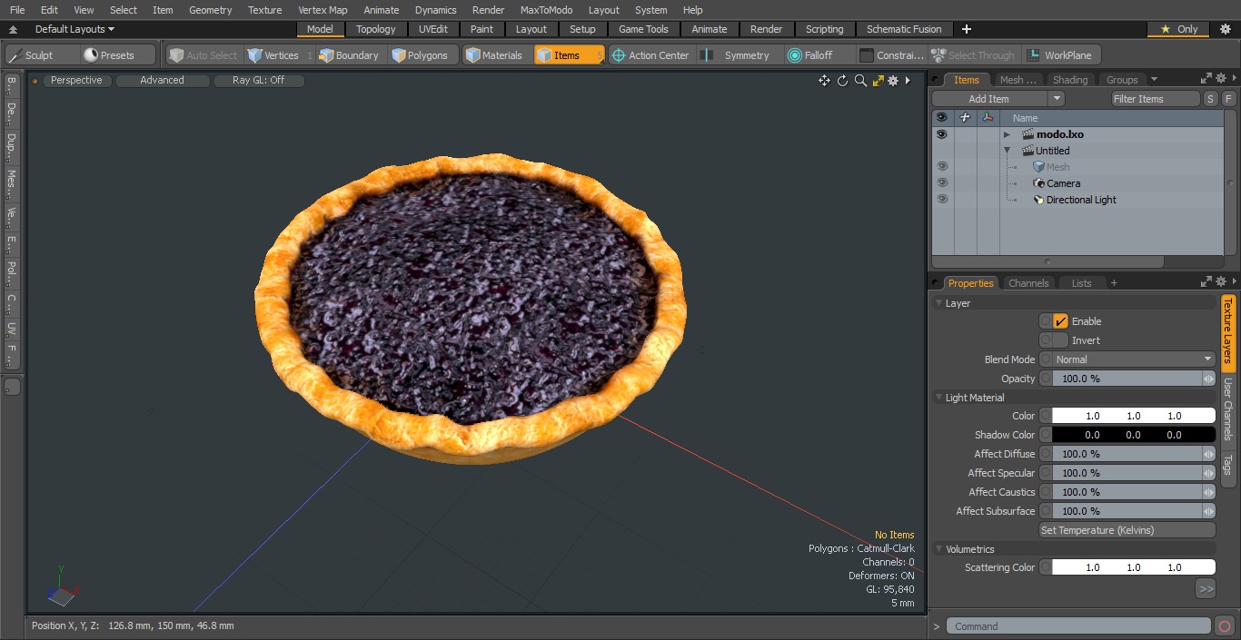 3D Open Face Blueberry Pie model