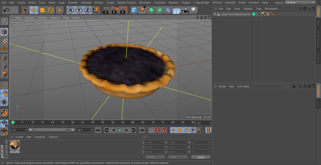 3D Open Face Blueberry Pie model