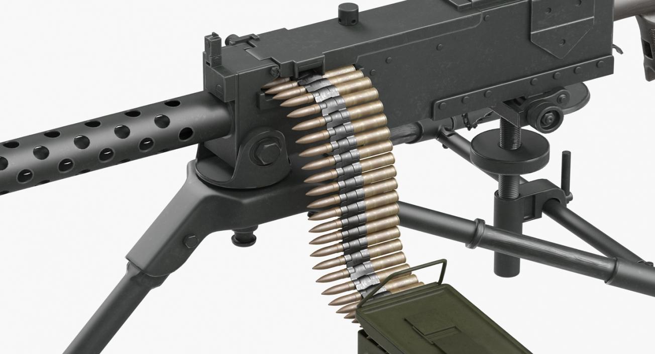 M1919 Browning 30cal Machine Gun Mounted on the Tripod 3D model