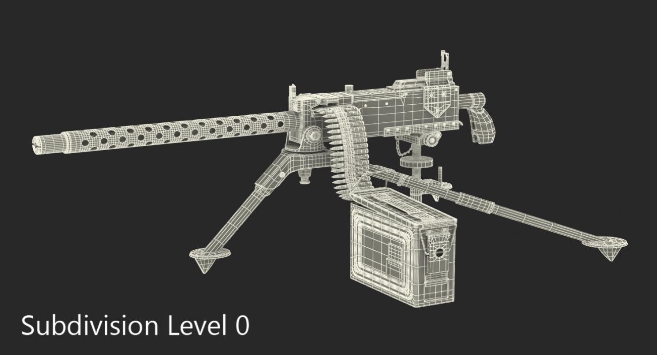 M1919 Browning 30cal Machine Gun Mounted on the Tripod 3D model