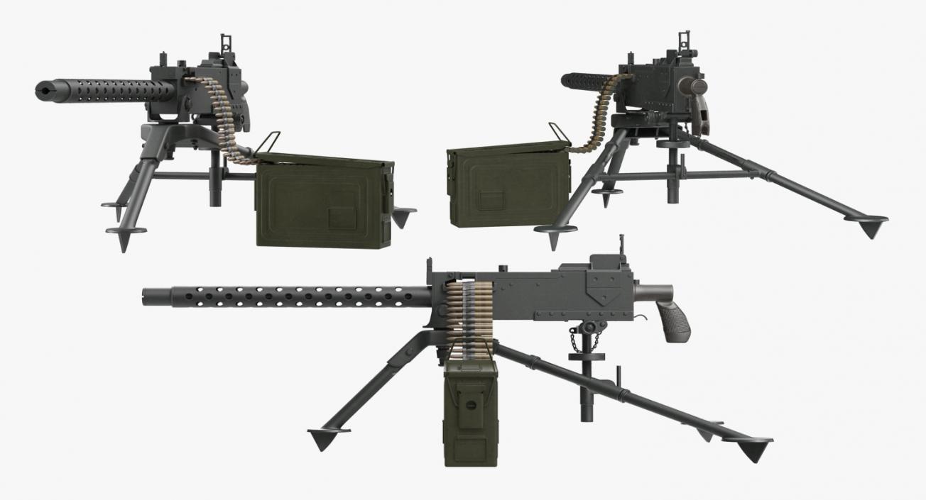 M1919 Browning 30cal Machine Gun Mounted on the Tripod 3D model