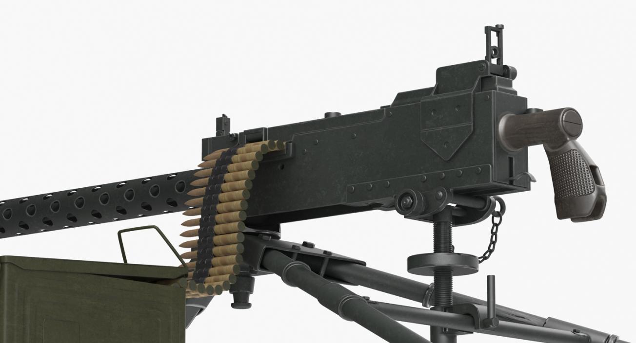 M1919 Browning 30cal Machine Gun Mounted on the Tripod 3D model