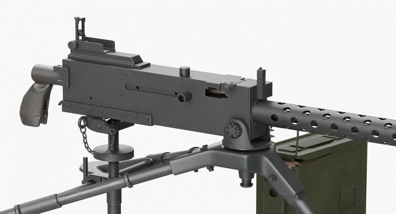 M1919 Browning 30cal Machine Gun Mounted on the Tripod 3D model