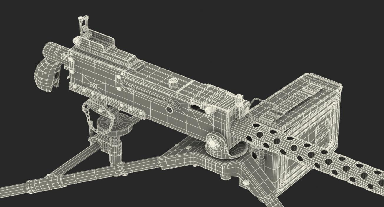 M1919 Browning 30cal Machine Gun Mounted on the Tripod 3D model