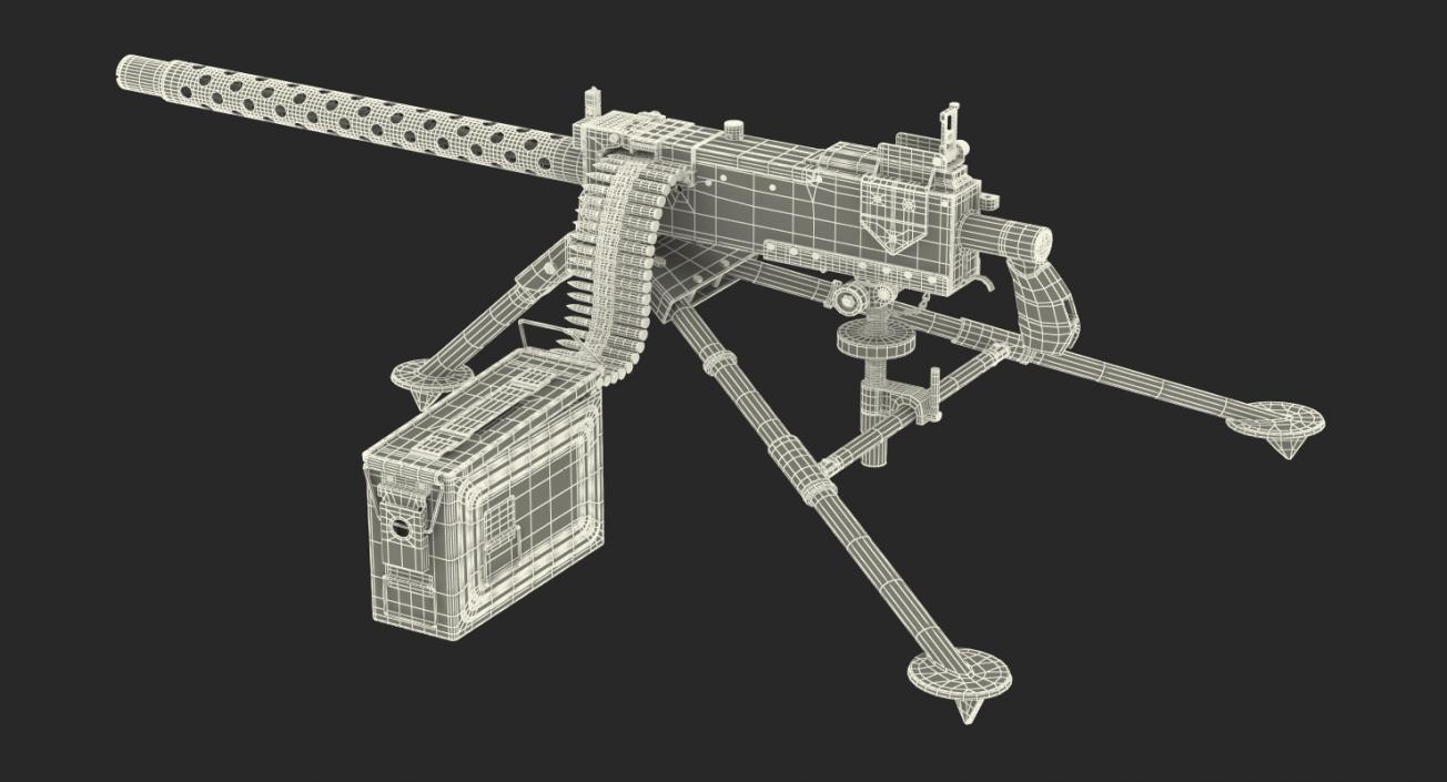 M1919 Browning 30cal Machine Gun Mounted on the Tripod 3D model