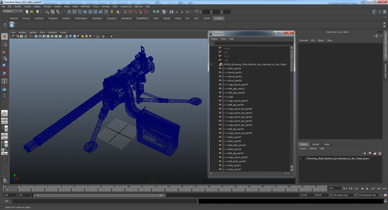 M1919 Browning 30cal Machine Gun Mounted on the Tripod 3D model