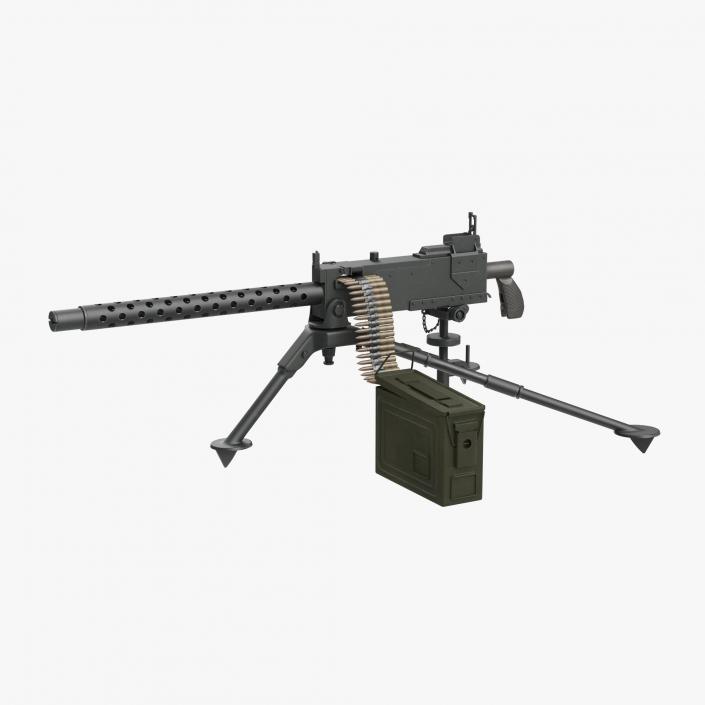 M1919 Browning 30cal Machine Gun Mounted on the Tripod 3D model