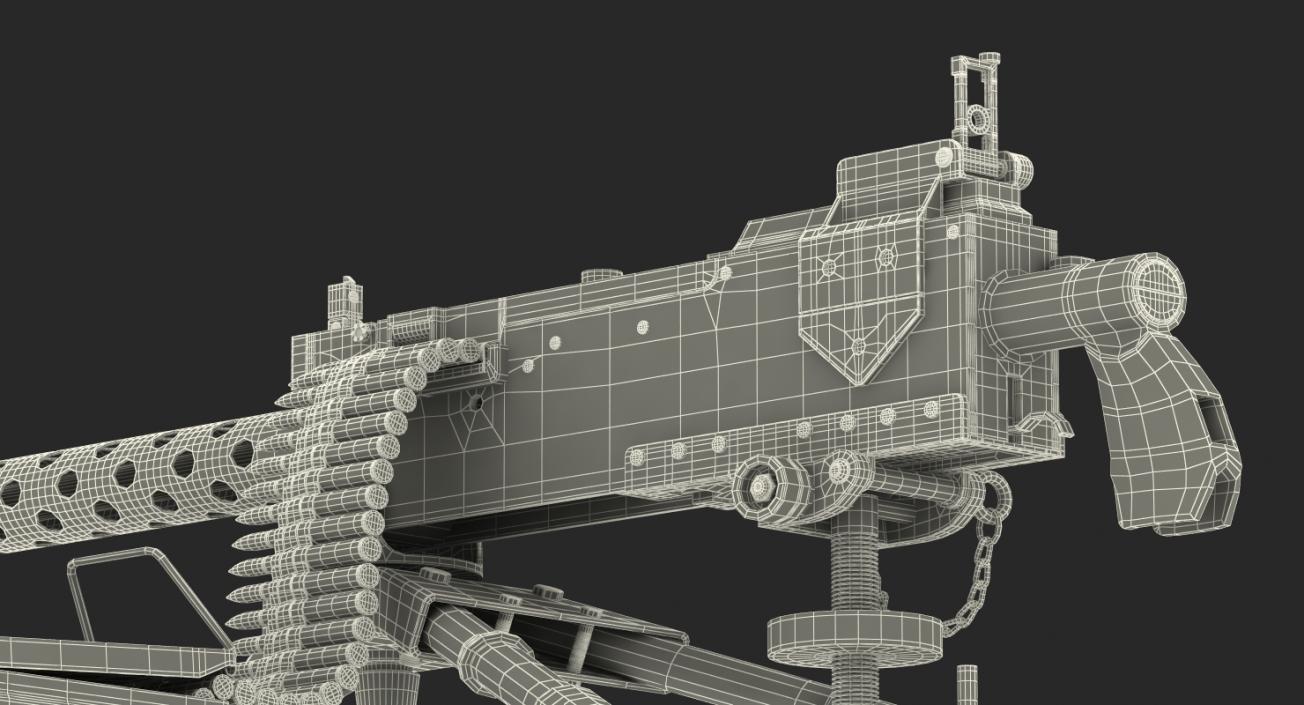 M1919 Browning 30cal Machine Gun Mounted on the Tripod 3D model