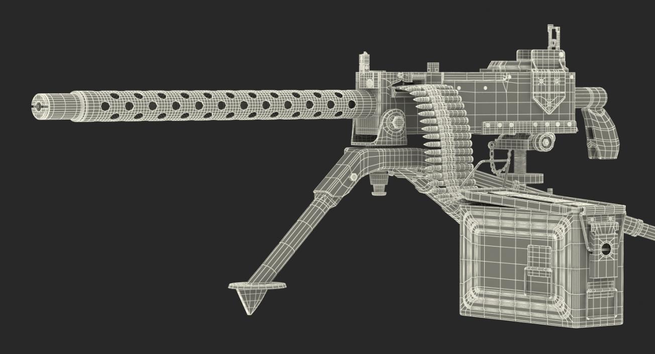 M1919 Browning 30cal Machine Gun Mounted on the Tripod 3D model