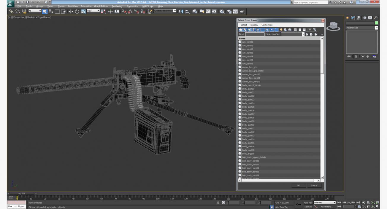 M1919 Browning 30cal Machine Gun Mounted on the Tripod 3D model