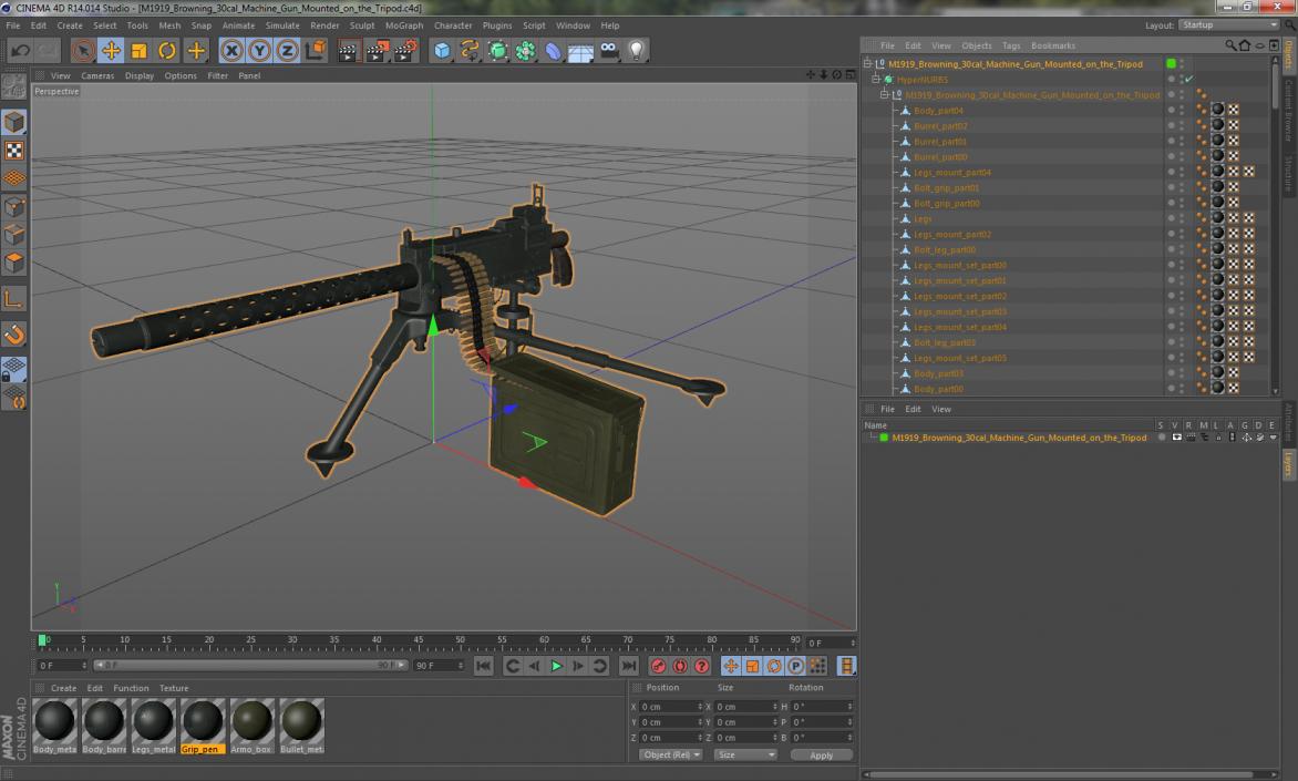 M1919 Browning 30cal Machine Gun Mounted on the Tripod 3D model