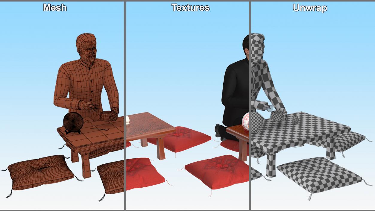 3D Man Having Tea Ceremony model