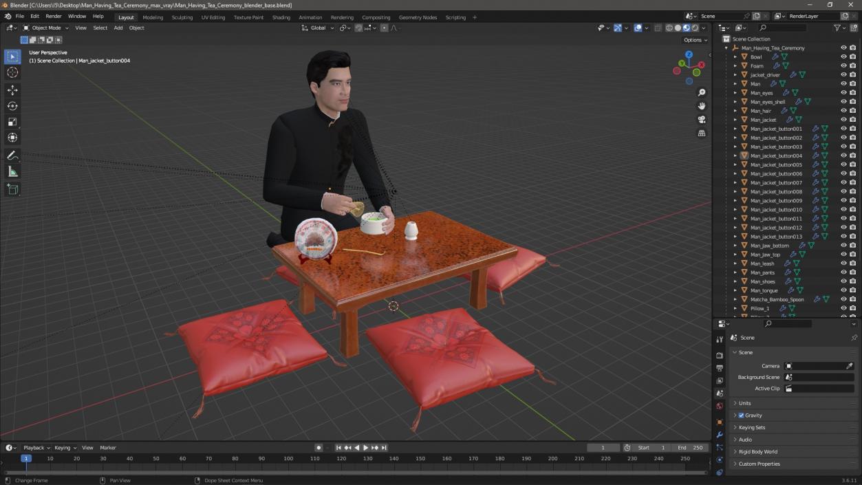 3D Man Having Tea Ceremony model