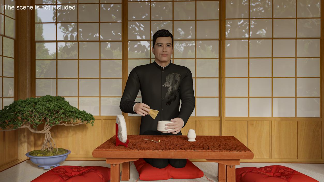 3D Man Having Tea Ceremony model