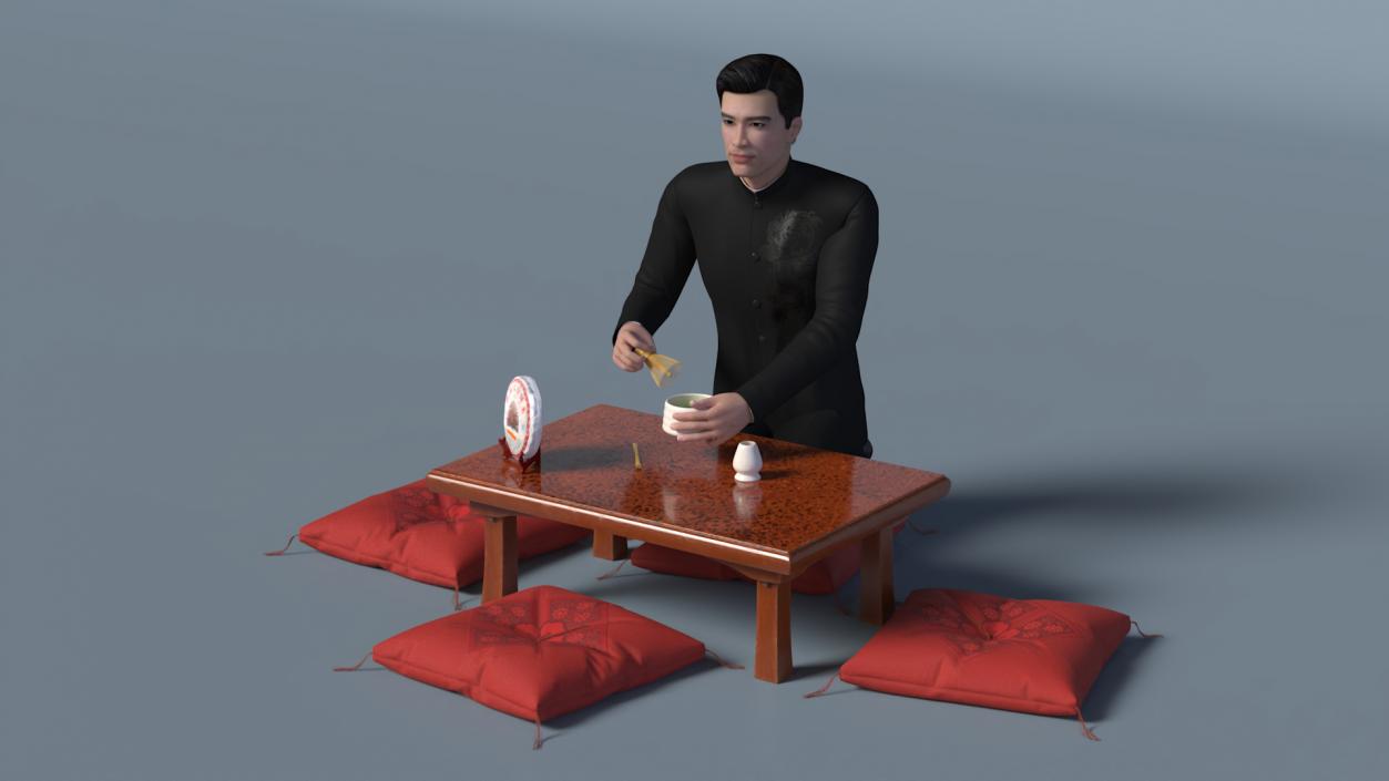 3D Man Having Tea Ceremony model