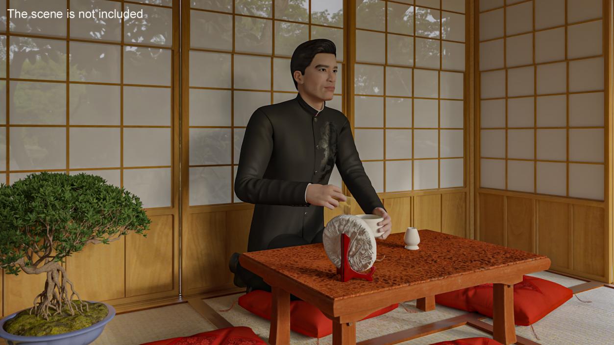 3D Man Having Tea Ceremony model