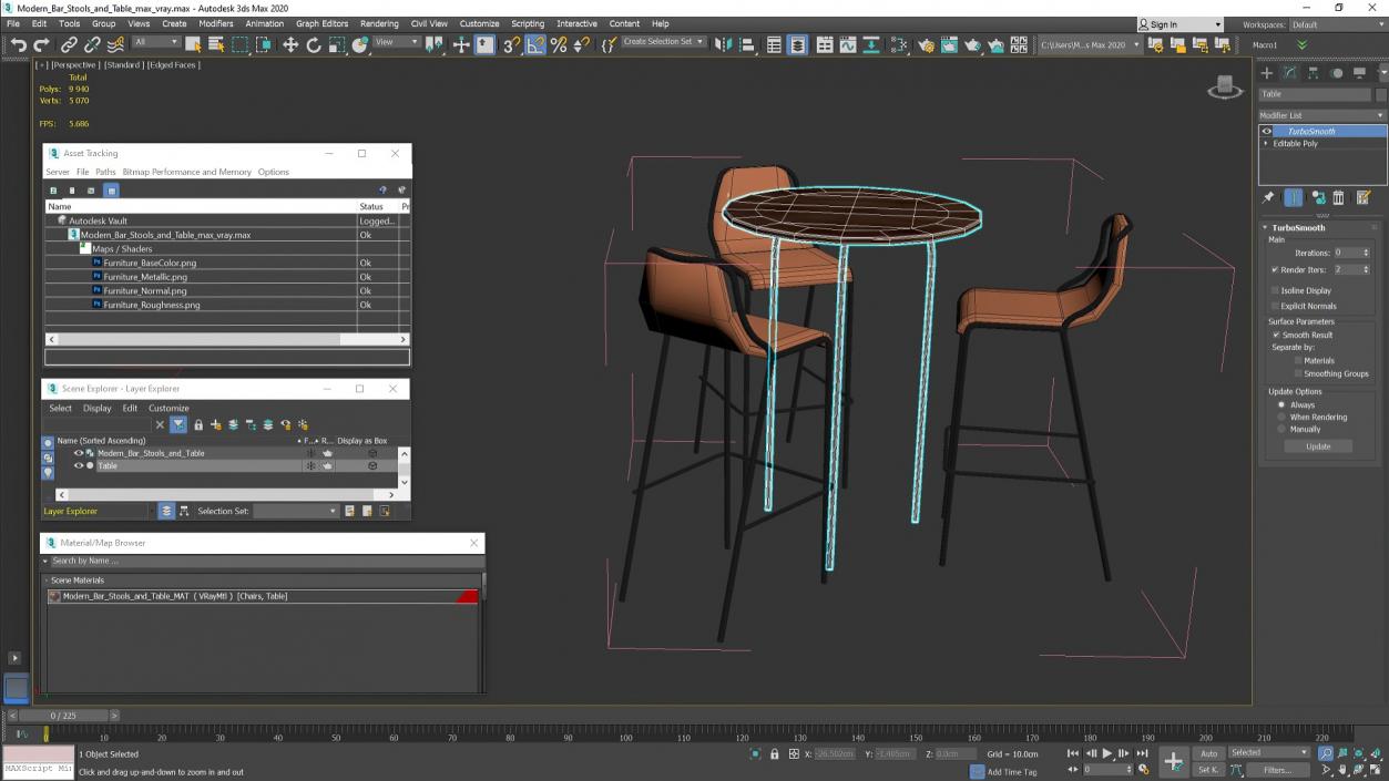 Modern Bar Stools and Table 3D