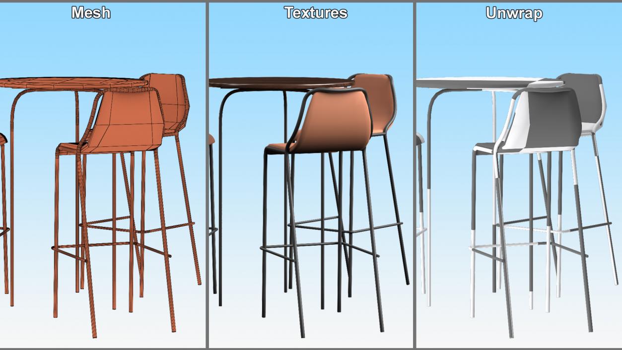 Modern Bar Stools and Table 3D