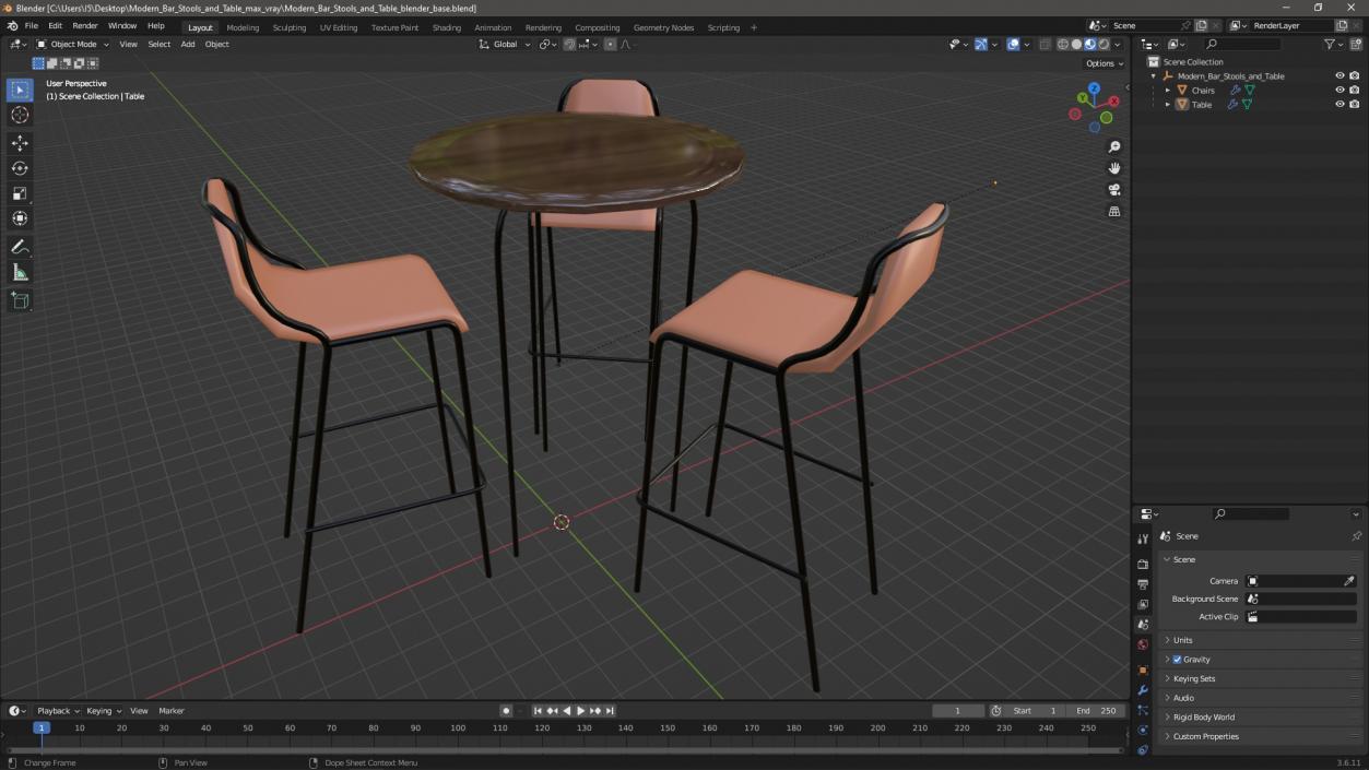 Modern Bar Stools and Table 3D