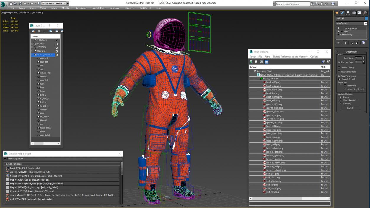 3D NASA OCSS Astronaut Spacesuit Rigged