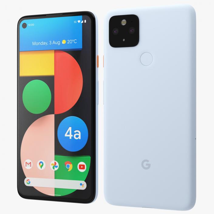 3D 5G Mobile Phone Google Pixel 4a Barely Blue model