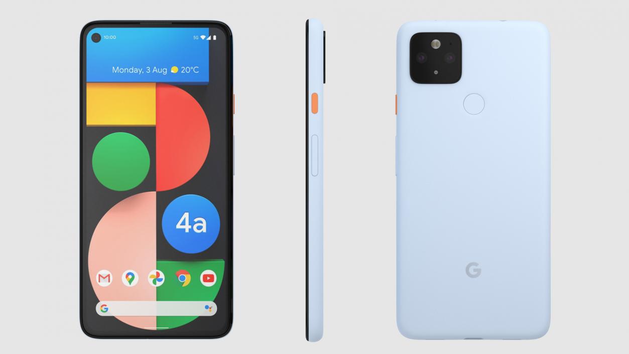 3D 5G Mobile Phone Google Pixel 4a Barely Blue model