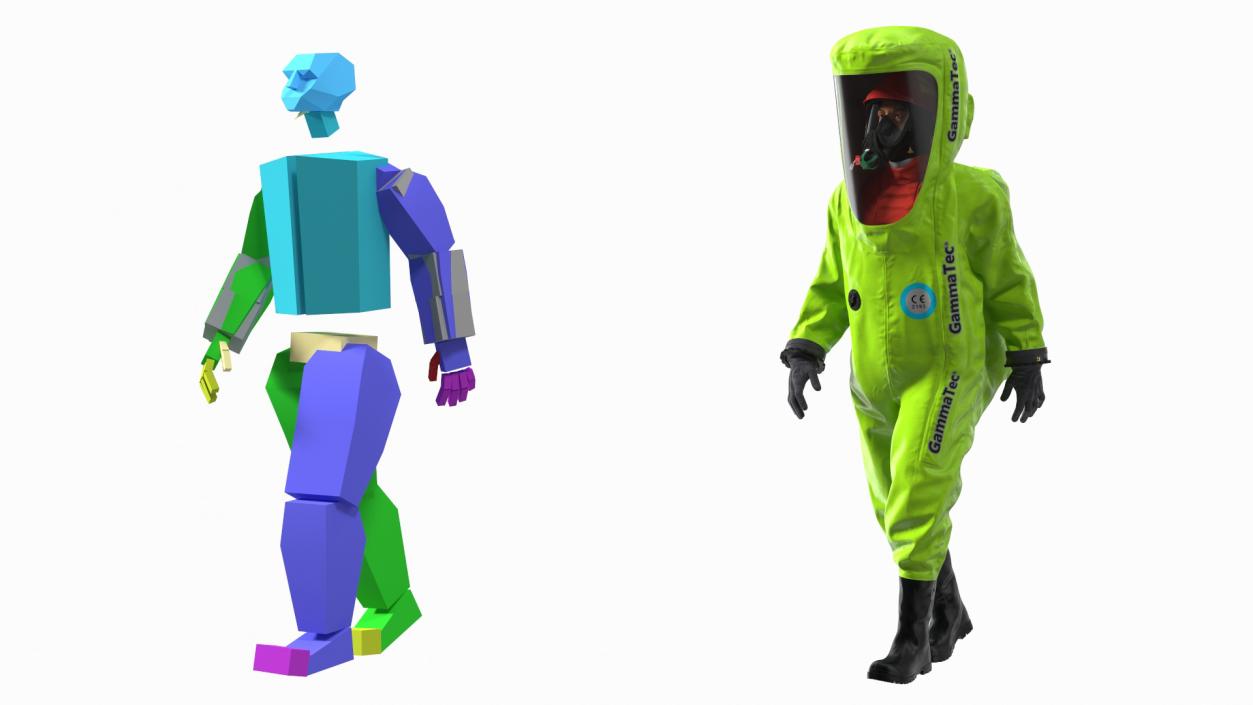 3D Heavy Duty Chemical Protective Suit Green Rigged model