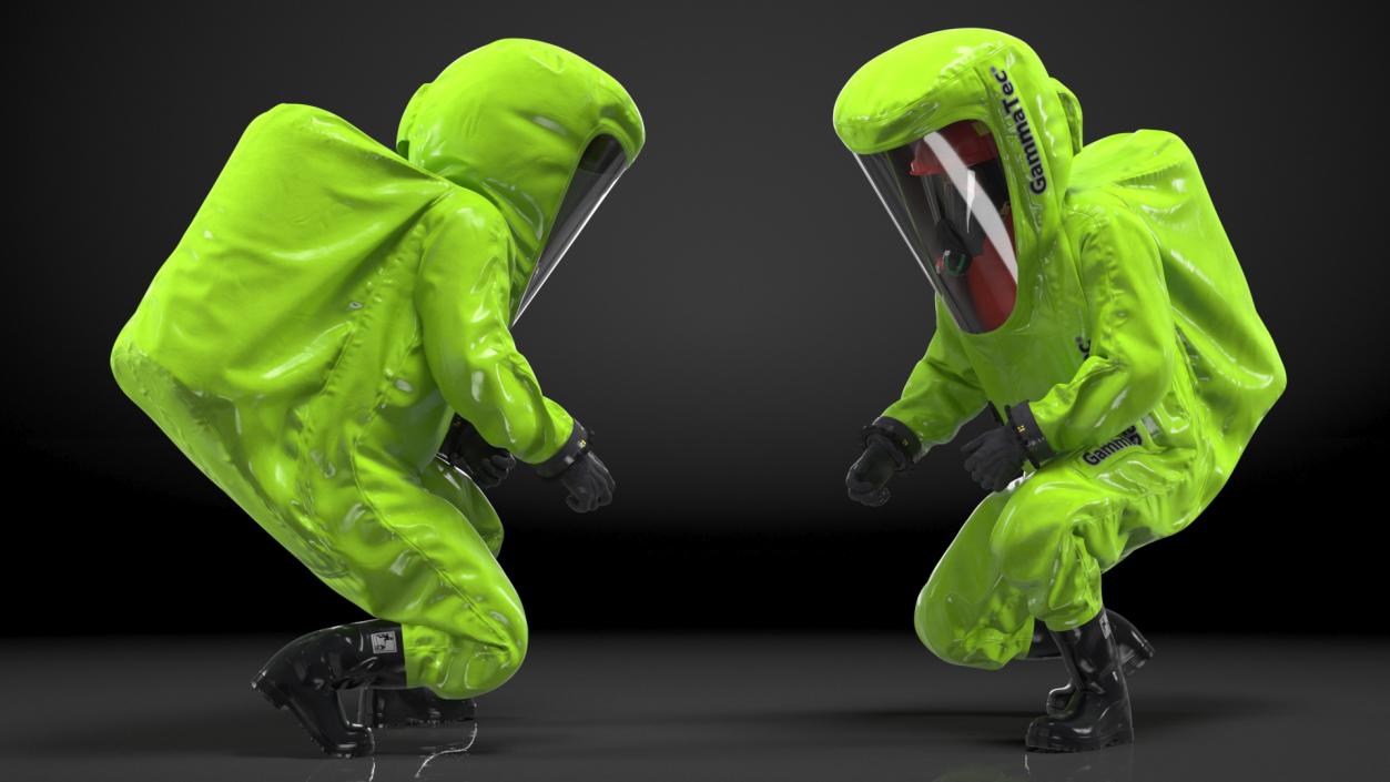 3D Heavy Duty Chemical Protective Suit Green Rigged model