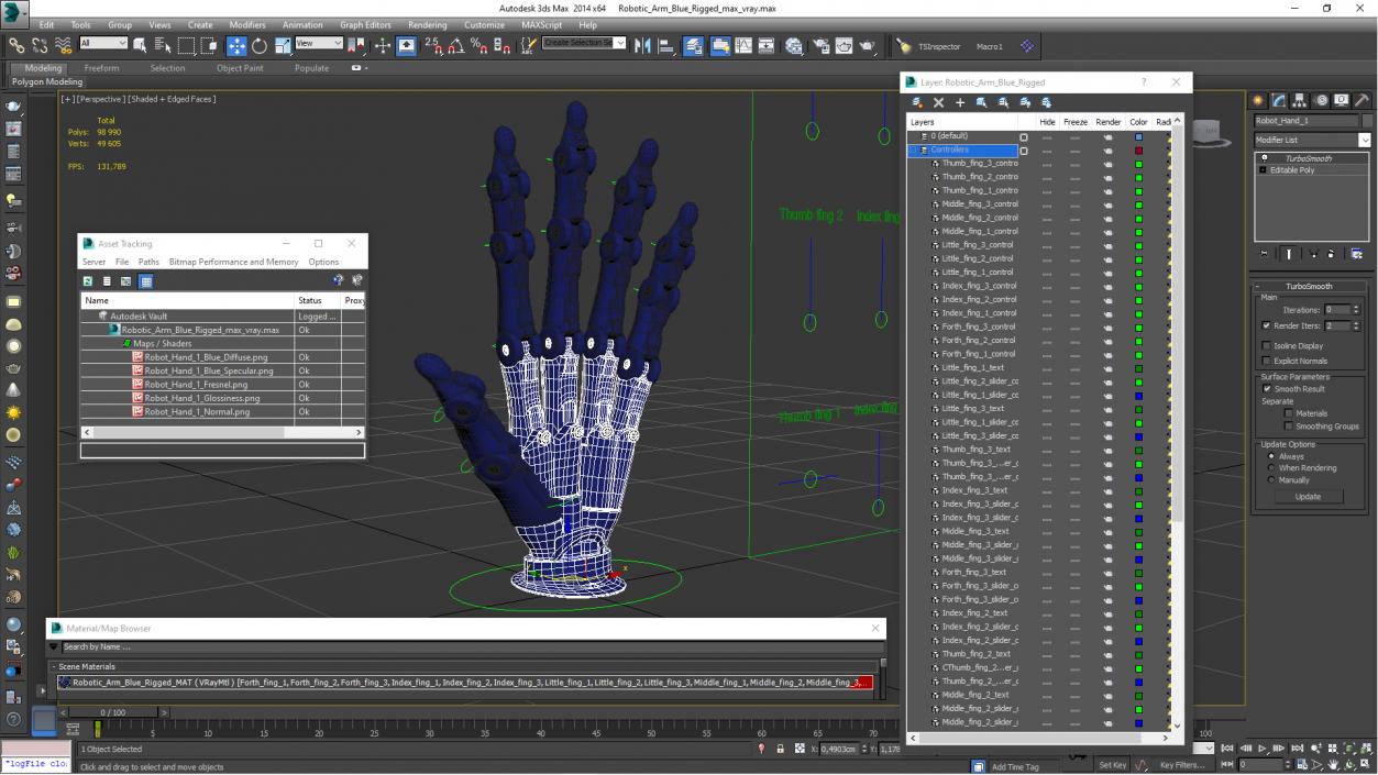 Robotic Arm Blue Rigged for Cinema 4D 3D