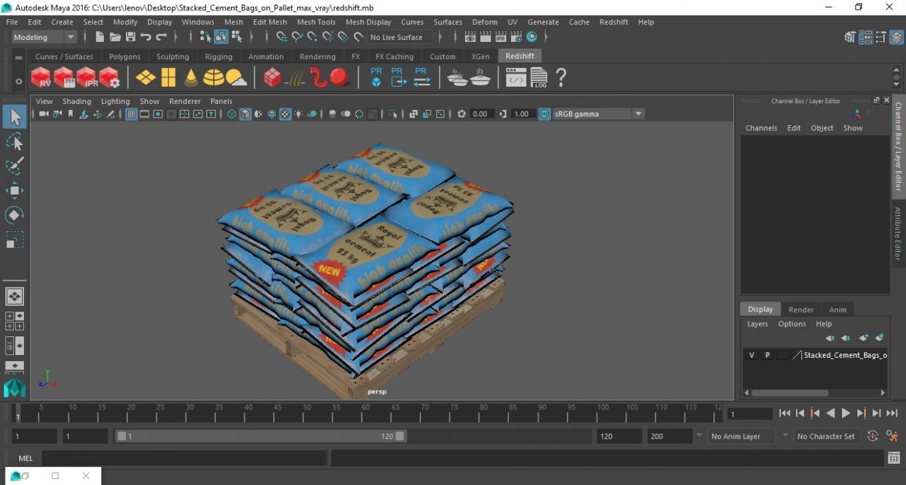 Stacked Cement Bags on Pallet 3D model