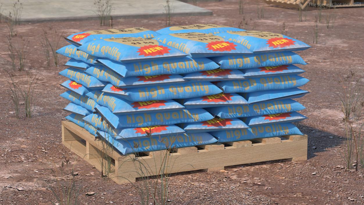 Stacked Cement Bags on Pallet 3D model