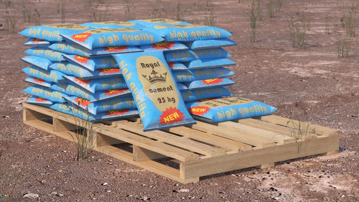 Stacked Cement Bags on Pallet 3D model