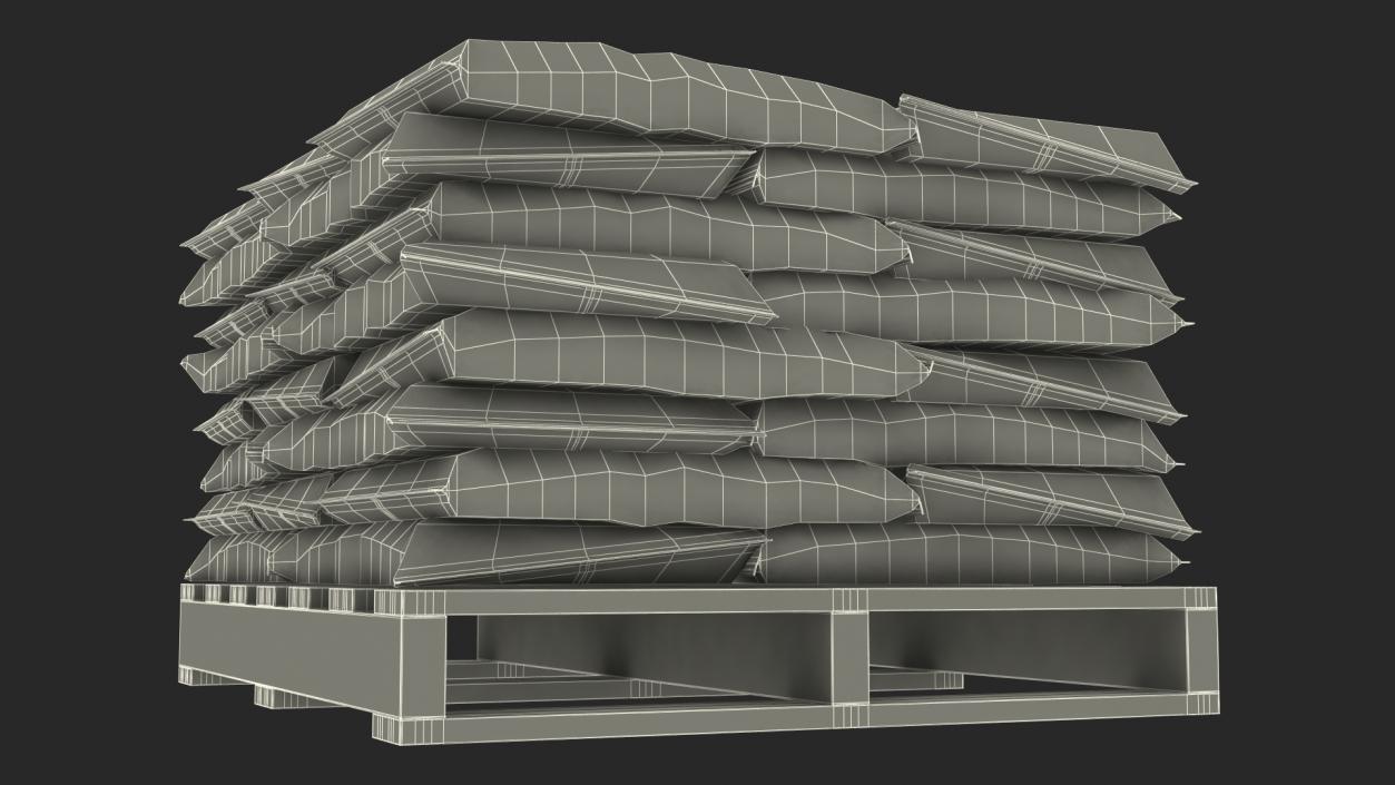 Stacked Cement Bags on Pallet 3D model