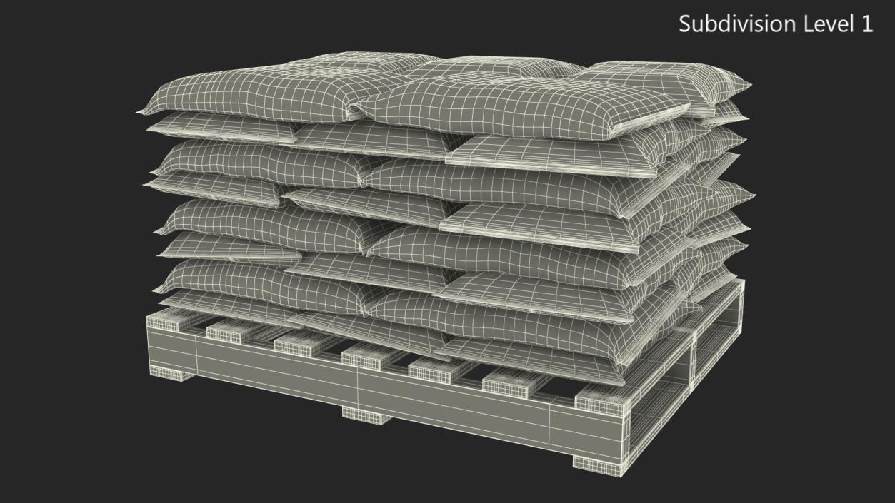 Stacked Cement Bags on Pallet 3D model