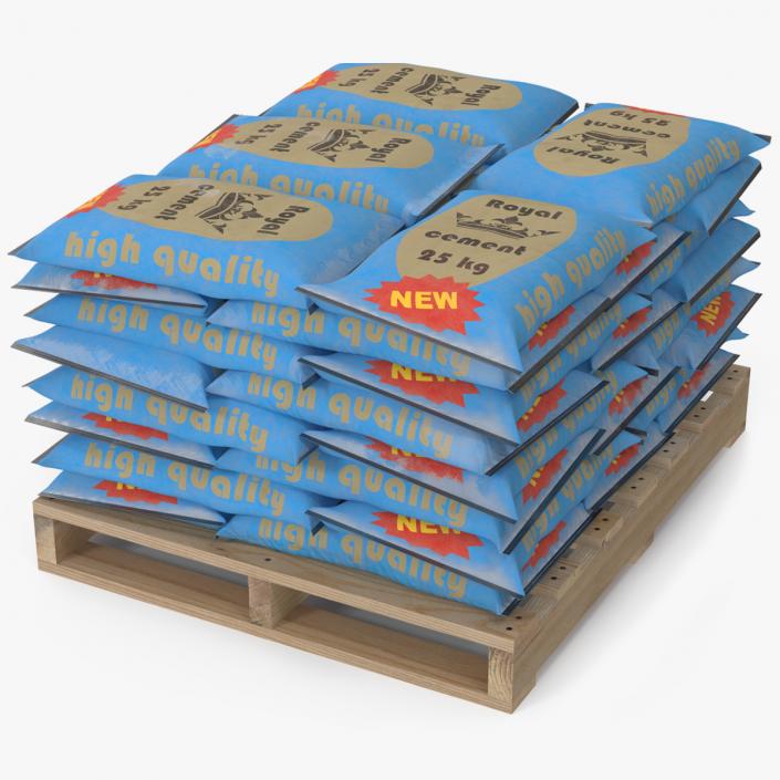 Stacked Cement Bags on Pallet 3D model