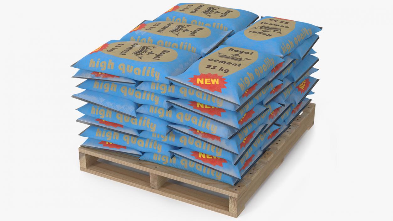 Stacked Cement Bags on Pallet 3D model