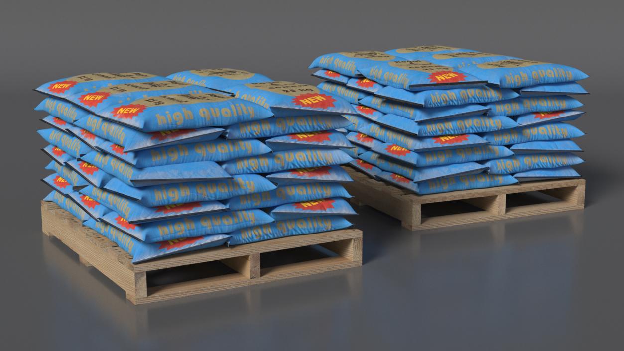 Stacked Cement Bags on Pallet 3D model