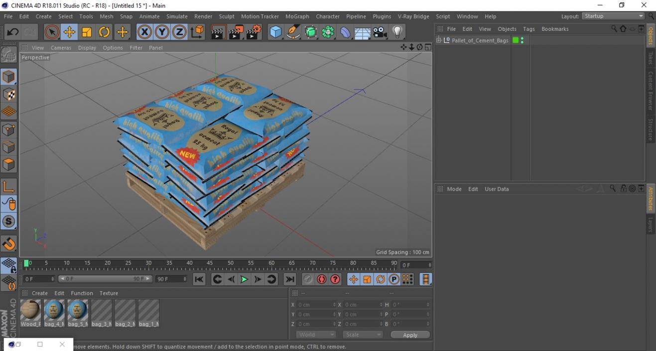 Stacked Cement Bags on Pallet 3D model