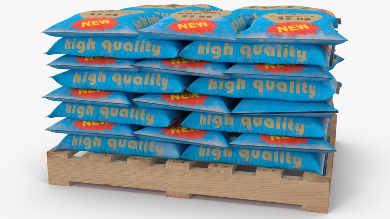 Stacked Cement Bags on Pallet 3D model