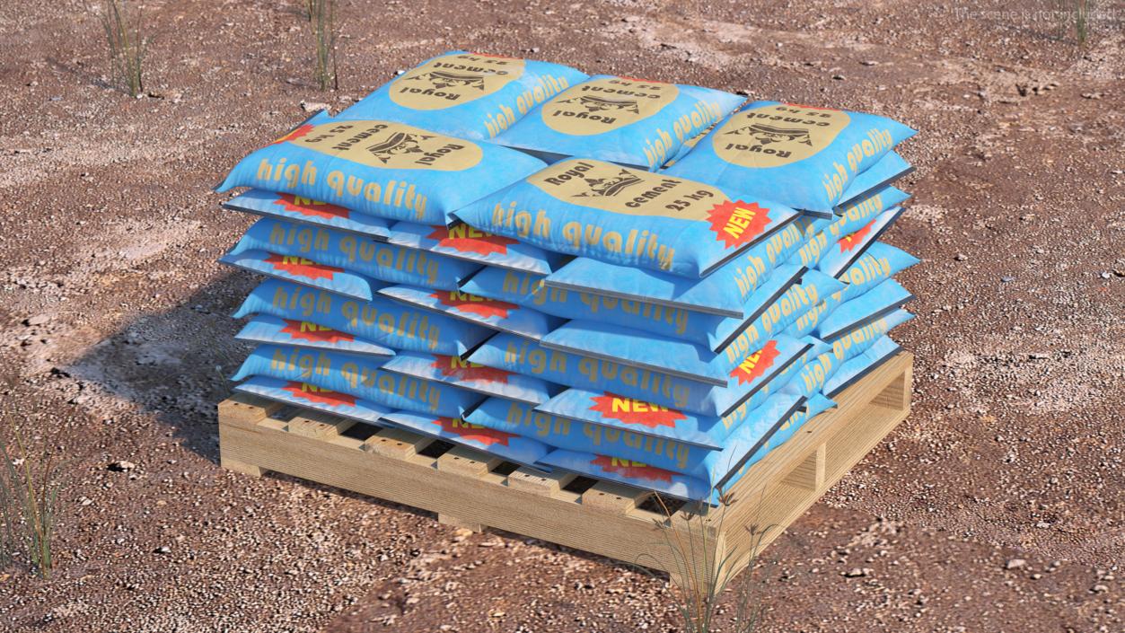 Stacked Cement Bags on Pallet 3D model