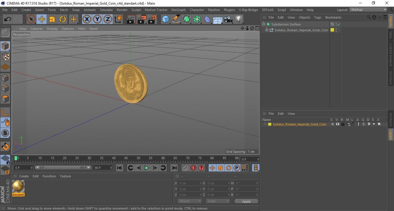 Solidus Roman Imperial Gold Coin 3D