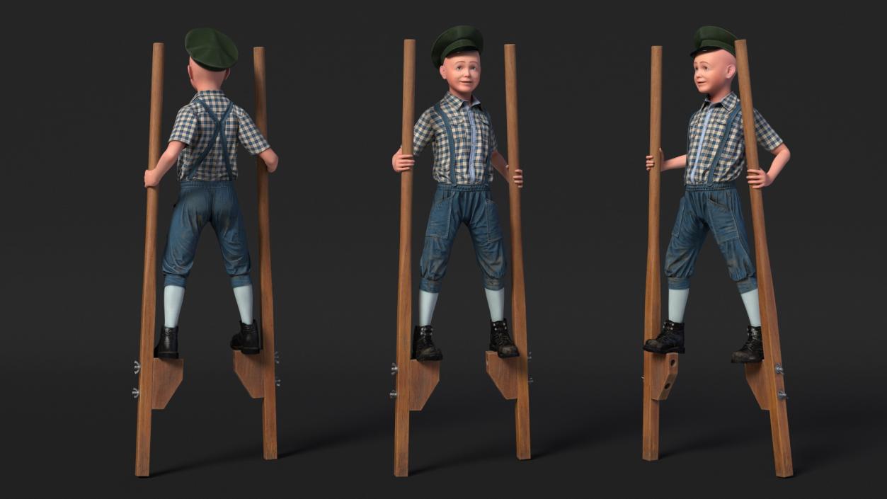 3D Boy on Wooden Balance Stilts model