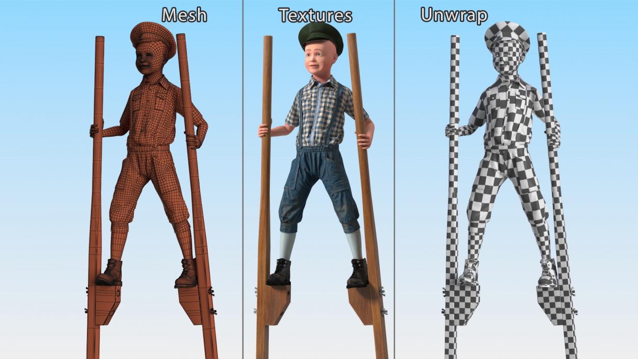 3D Boy on Wooden Balance Stilts model