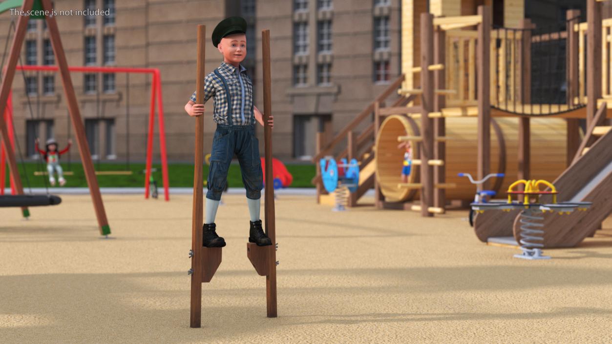 3D Boy on Wooden Balance Stilts model