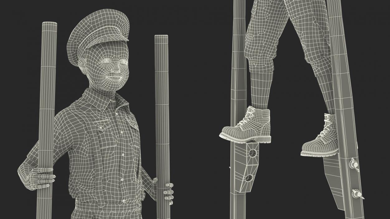 3D Boy on Wooden Balance Stilts model